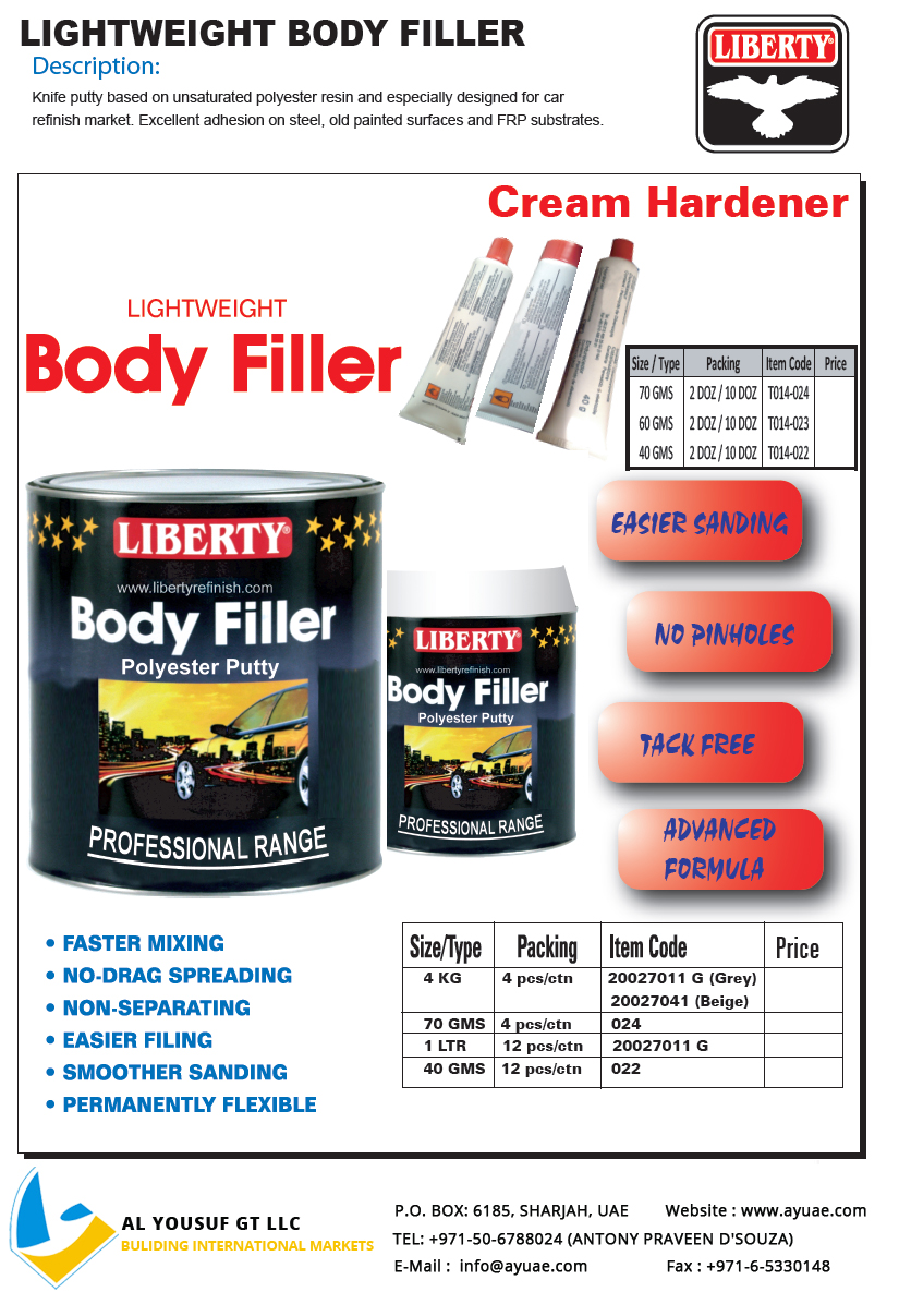 Liberty Body Filler Suppliers In Dubai